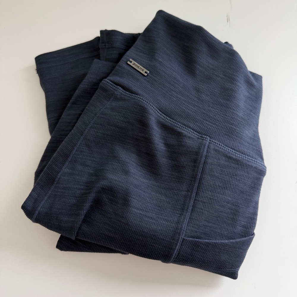 Prana Becksa 7/8 Leggings Womens Small Blue Ribbed High Rise Pockets W41180589